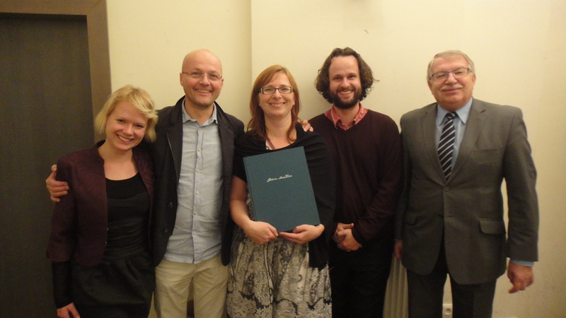 Zleva Jitka Pánek Jurková (Bohemian Heritage Fund), Aleš Březina (ředitel IBM), Jitka Zichová (editorka), Jonáš Hájek (redaktor Bärenreiter Praha) a Ludvík Kašpárek (člen dozorčí rady NBM)